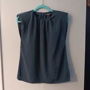 Dark Green Padded Shoulder Blouse | Express | Size Small